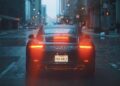 Iliustracija: porsche, car, brake lights, car wallpapers, tail lights, stop, stopped, rain, rainfall, raining, street, nature, city street, luxury car, vehicle, transportation, drive, city, rainy, road, urban, wet
