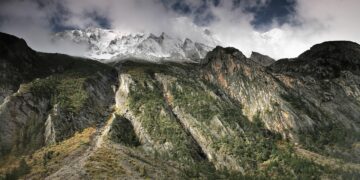 Iliustracija: mountains, cloudy day, autumn, landscape, forest, tibet, nature