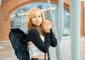 Iliustracija: bones, leggings, crop top, photosession, city, street, partly cloudy, gothic, young woman, woman, blonde, image, cosplay, portrait, move, pose, model, goth