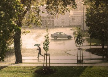 Iliustracija: man, umbrella, rain, hail, storm, run, thunderstorm, precipitate, water, climate, road, street, nature, urban, city