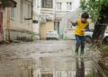 Iliustracija: puddle, kid, street, after rain, stroll, childhood, child, city, umbrella, puddle, puddle, street, umbrella, umbrella…